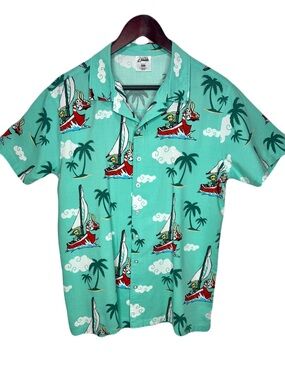 Zelda Wind Waker Woven Hawaiian Shirt Cotton Blend Short Sleeve Button Up Small